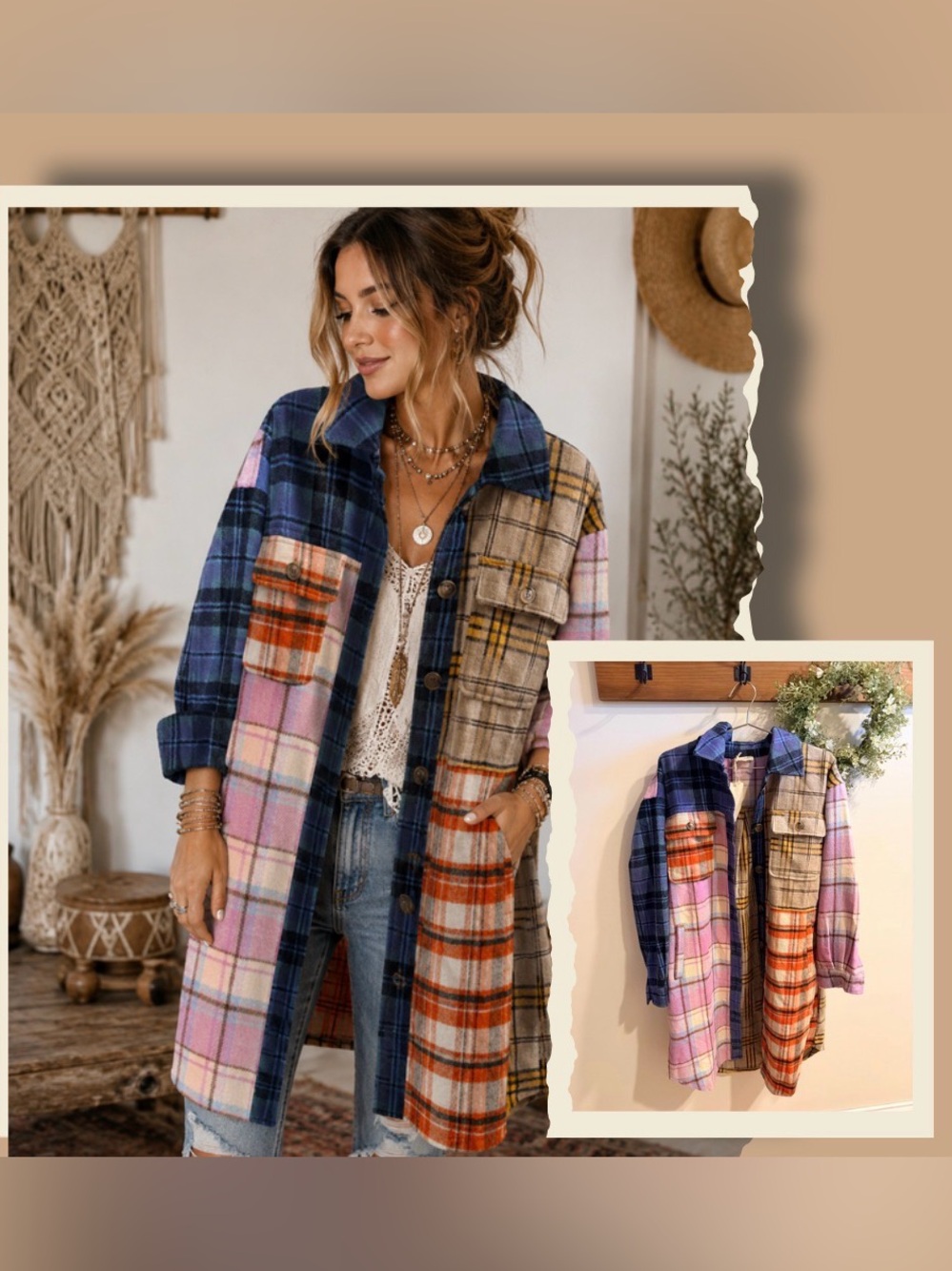 New mystree color block jacket plaid nwt